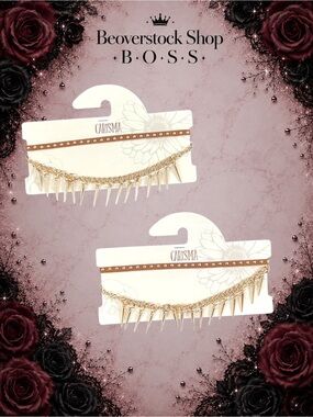 New Carisma Stud & Spike Layered Choker Necklace – Gold/Tan – 2-Pack